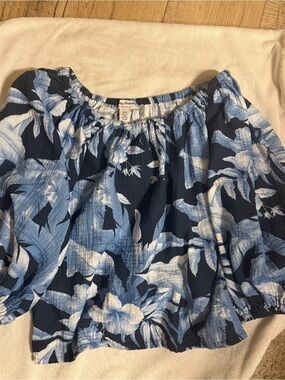 Tommy Bahama Gauze Cotton Floral Top Blouse Blue Size S